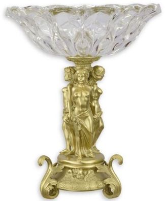 Casa Padrino Barock Glasschale mit Bronze Ständer Gold Ø 35 x H. 43,6 cm - Prunkvolle