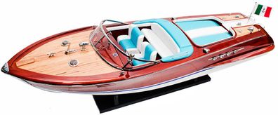 Casa Padrino Luxus Speedboot Riva Aquarama mit Massivholz Ständer Braun / Weiß / Blau