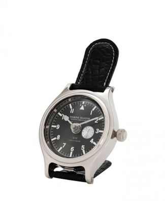 Casa Padrino Designer Luxus Uhr Nickel finish mit schwarzem Leder 10 x H. 16 cm - Lux