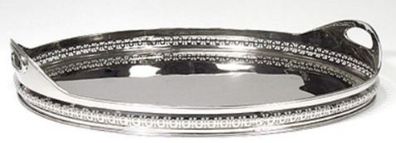 Casa Padrino Luxus Serviertablett Silber 44 x 30 x H. 11 cm - Ovales Messing Tablett