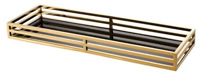 Casa Padrino Luxus Serviertablett Gold / Schwarz 60 x 20 x H. 5,5 cm - Edelstahl Tabl