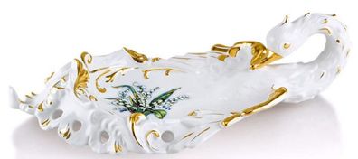 Casa Padrino Barock Serviertablett Schwan mit Lilien Weiß / Gold / Mehrfarbig 54 x 30