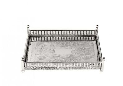 Casa Padrino Luxus Art Deco Messing Tablett Nickel Finish 32 x 22,5 x H. 8 cm - Luxus