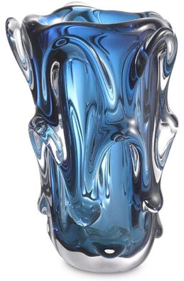 Casa Padrino Luxus Glas Vase Blau Ø 20 x H. 31 cm - Moderne Deko Blumenvase - Deko Ac