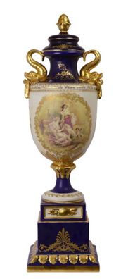 Casa Padrino Porzellan Vase auf Sockel weiß dunkelblau gold
