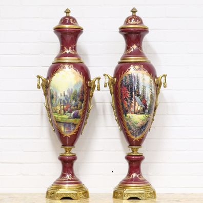 Casa Padrino Deko Vasen Bordeauxrot / Gold 30 x H. 100 cm - Barockstil Porzellan Vase