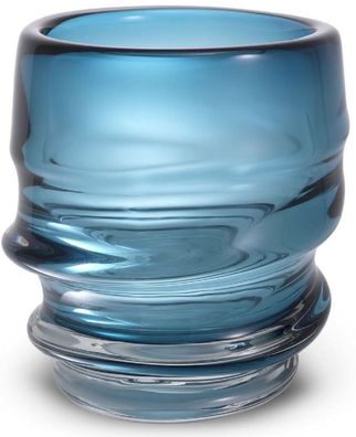 Casa Padrino Luxus Deko Glas Vase Blau Ø 22 x H. 24 cm - Elegante mundgeblasene Blume