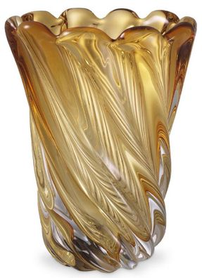 Casa Padrino Luxus Deko Glas Vase Gelb Ø 19,5 x H. 25,5 cm - Mundgeblasene Blumenvase