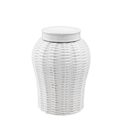 Casa Padrino Designer Keramik Vase mit Deckel Weiß Durchmesser 18 x H. 26 cm - Luxus