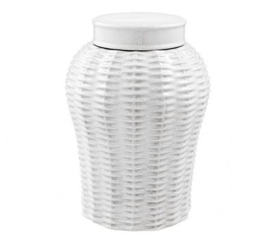 Casa Padrino Designer Keramik Vase mit Deckel Weiß Durchmesser 26 x H. 36,5 cm - Luxu