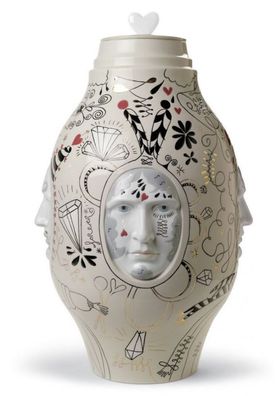 Casa Padrino Designer Porzellan Vase Beige / Mehrfarbig Ø 31 x H. 47 cm - Handgeferti