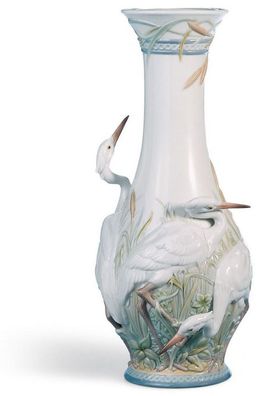 Casa Padrino Luxus Porzellan Vase Störche Weiß / Mehrfarbig Ø 17 x H. 35 cm - Luxus D