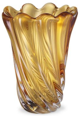 Casa Padrino Luxus Deko Glas Vase Gelb Ø 20,5 x H. 29 cm - Mundgeblasene Blumenvase -