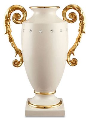 Casa Padrino Barock Vase Elfenbeinfarben / Gold 28 x 18 x H. 36 cm - Prunkvolle handg