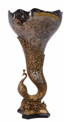 Casa Padrino Jugendstil Vase Pfau Messing / Porzellan 37.5 x H 72 cm - Barock Rokoko