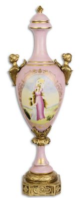 Casa Padrino Barock Vase mit Deckel Rosa / Gold 16,9 x 13 x H. 50 cm - Barock & Jugen