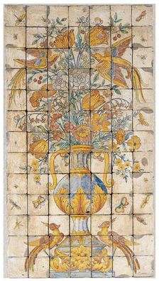 Casa Padrino Luxus Barock Deko Wandgemälde Vase mit Blumen und Vögel Mehrfarbig 70 x