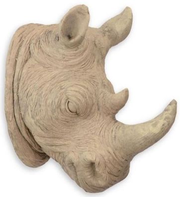 Casa Padrino Kunstharz Wanddeko Skulptur Nashornkopf Beige 23 x H. 40,5 cm - Dekofigu