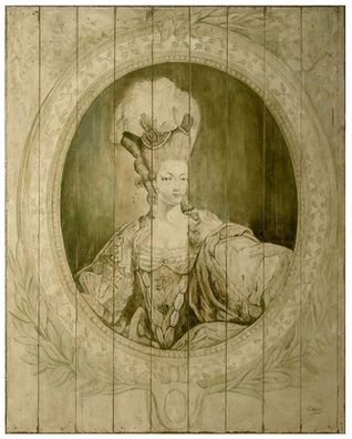 Casa Padrino Luxus Barock Wandgemälde Lady Grau / Grün 150 x H. 190 cm - Handgemaltes