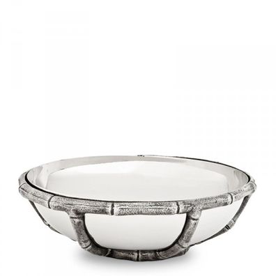 Casa Padrino Luxus Art Deco Schüssel Edelstahl vernickelt Antik Silber 27 x H. 8,5 cm