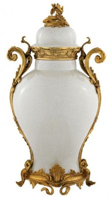 Casa Padrino Luxus Barock Keramik Vase Weiß / Gold - Grand Decor V3 - Hotel Dekoratio