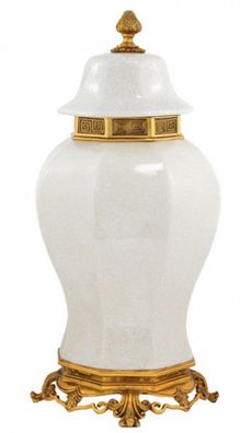 Casa Padrino Luxus Barock Keramik Vase Weiß / Gold - Grand Decor V2 - Hotel Dekoratio