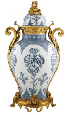 Casa Padrino Luxus Barock Keramik Vase Blau / Weiß / Gold - Grand Decor V4 - Hotel De