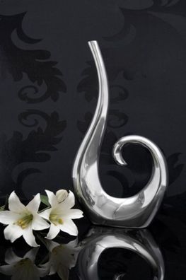 Designer Vase aus poliertem Aluminium silber Höhe: 49 cm, Breite: 26 cm - Moderne Vas