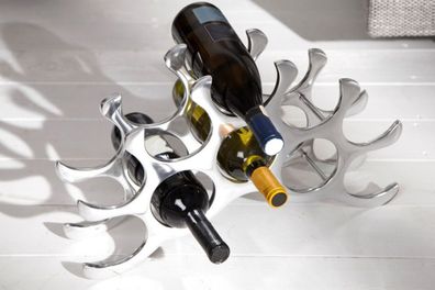 Designer Weinregal für 10 Flaschen aus poliertem Aluminium Höhe: 28 cm, Breite: 48 cm