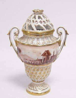 Casa Padrino Luxus Porzellan Vase mit 2 Griffen und Deckel H. 20 cm - Antik Stil Juge