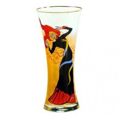 Handgearbeitete Vase aus Glas mit einem Motiv von T. Lautrec "Jane Avril 1", Höhe 29