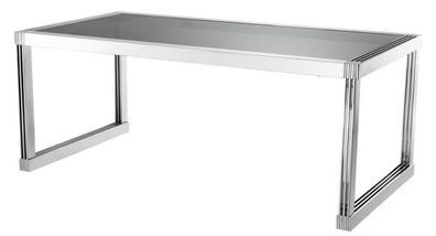 Casa Padrino Luxus Esstisch in silber mit Rauchglas 195 x 100 x H. 78 cm - Luxus Qual