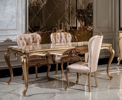 Casa Padrino Luxus Barock Esszimmer Set Weiß / Rosa / Gold - 1 Esstisch & 6 Esszimmer