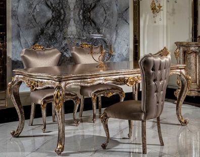 Casa Padrino Luxus Barock Esszimmer Set Silber / Antik Silber / Braun / Gold - 1 Esst