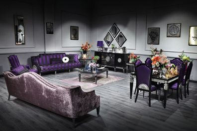 Casa Padrino Luxus Barock Wohnzimmer & Esszimmer Set Lila / Schwarz / Silber - Barock
