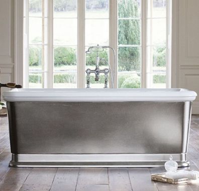 Casa Padrino Badewanne freistehend rechteckig 1800mm BLon Silber - Freistehende Retro