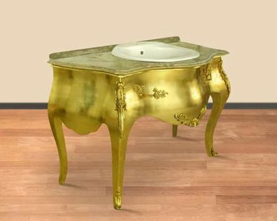 Casa Padrino Luxus Barock Waschtisch Gold mit cremefarbener Marmorplatte - Luxus Baro