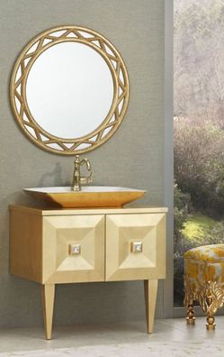 Casa Padrino Luxus Barock Badezimmer Set Gold - Waschtisch mit Waschbecken und Wandsp