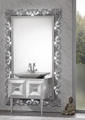 Casa Padrino Luxus Barock Badezimmer Set Silber - Waschtisch mit Waschbecken und Wand