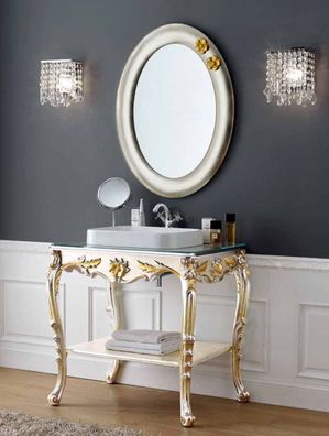 Casa Padrino Luxus Barock Badezimmer Set Silber / Gold - 1 Waschtisch & 1 Wandspiegel