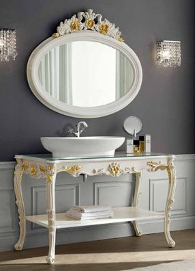Casa Padrino Luxus Barock Badezimmer Set Elfenbeinfarben / Gold - 1 Waschtisch & 1 Wa