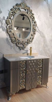 Casa Padrino Barock Badezimmer Set Silber / Gold / Creme - 1 Waschtisch mit Marmorpla