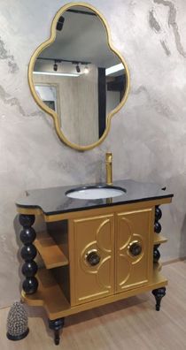 Casa Padrino Barock Badezimmer Set Schwarz / Gold - 1 Waschtisch mit Keramik Waschbec