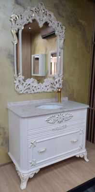 Casa Padrino Barock Badezimmer Set Weiß / Gold - 1 Waschtisch mit Marmorplatte und Ke