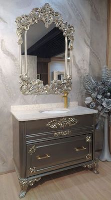 Casa Padrino Barock Badezimmer Set Silber / Weiß - 1 Waschtisch mit Marmorplatte und