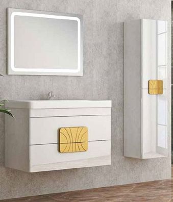 Casa Padrino Luxus Badezimmer Set Weiß / Gold - 1 Waschtisch und 1 Waschbecken und 1