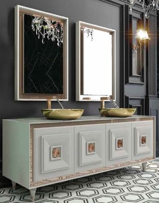 Casa Padrino Luxus Badezimmer Set Weiß / Bronze / Gold - 1 Waschtisch mit 4 Türen und