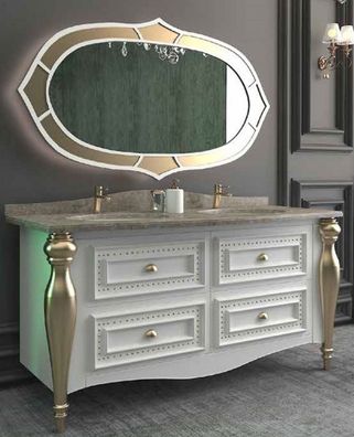 Casa Padrino Luxus Barock Badezimmer Set Weiß / Grau / Gold - 1 Waschtisch mit 4 Schu