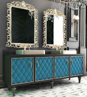 Casa Padrino Luxus Barock Badezimmer Set Schwarz / Blau / Gold - 1 Waschtisch mit 4 T
