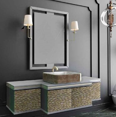 Casa Padrino Luxus Badezimmer Set Grau / Gold / Schwarz - 1 Waschtisch mit 4 Türen un